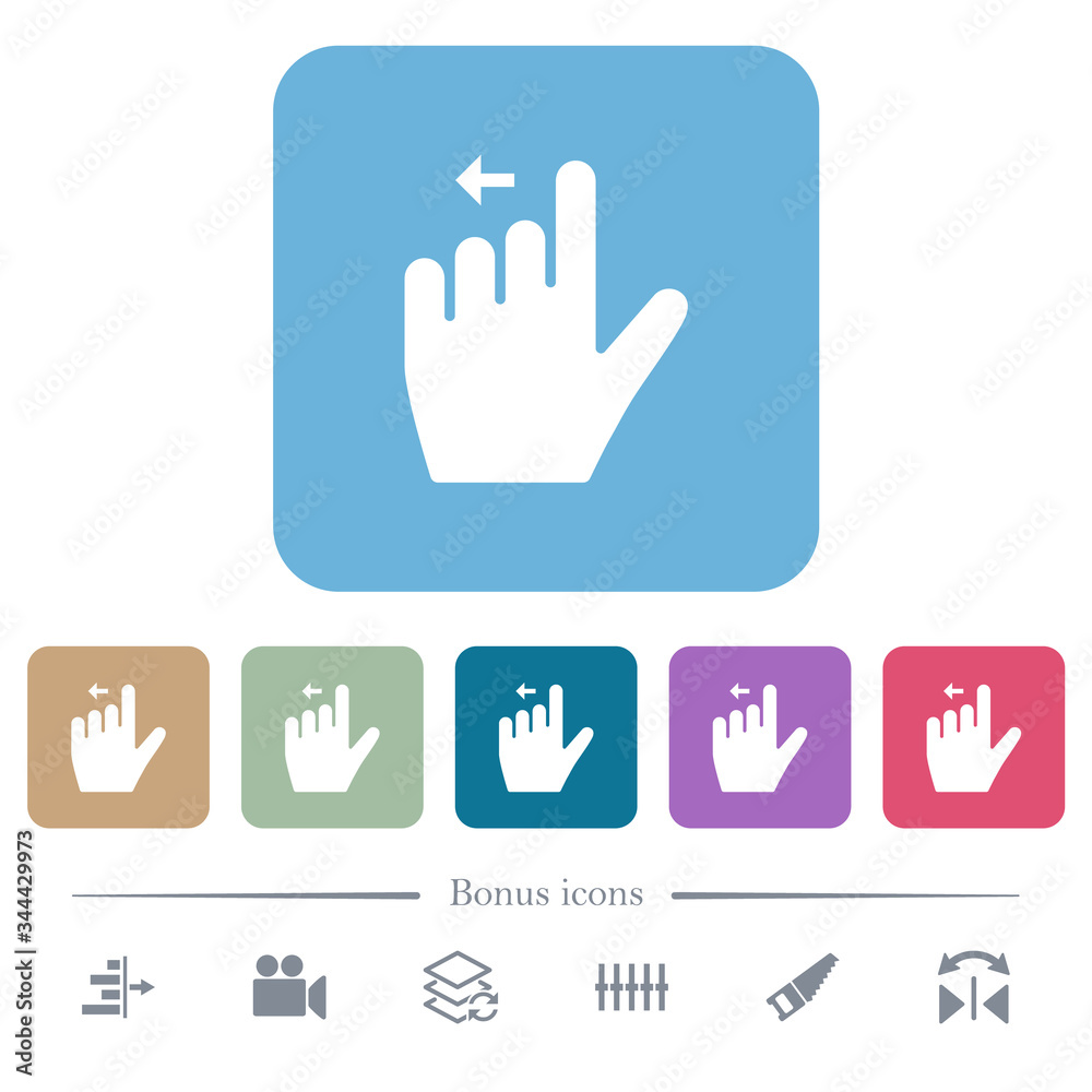 Fototapeta premium Left handed move left gesture flat icons on color rounded square backgrounds