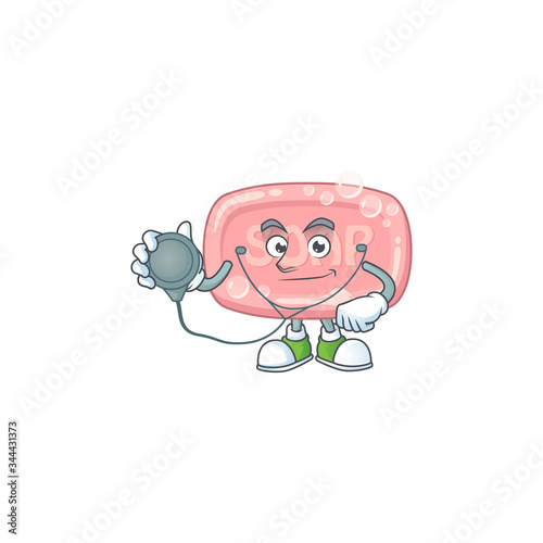 A dedicated Doctor pink soap Cartoon character with stethoscope