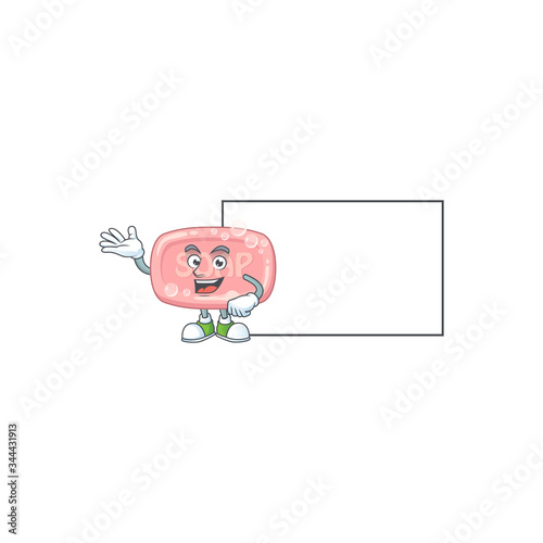 An image of pink soap with board mascot design style