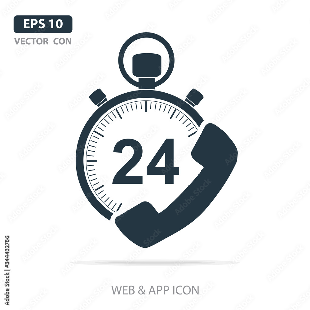 Working time flat icon, gray, 24 hours x 7 days, vector illustration Working time flat icon, gray, 24 hours x 7 days, vector illustration