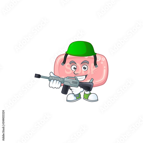 An elegant pink soap Army mascot design style using automatic gun