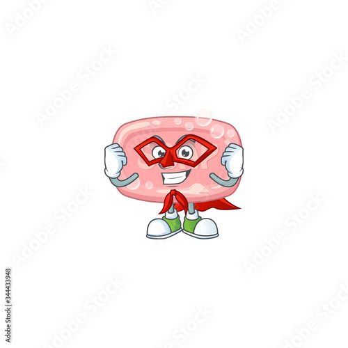 Pink soap cartoon design concept dressed as Super hero