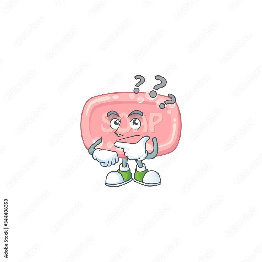 Obraz premium Pink soap mascot design concept having confuse gesture