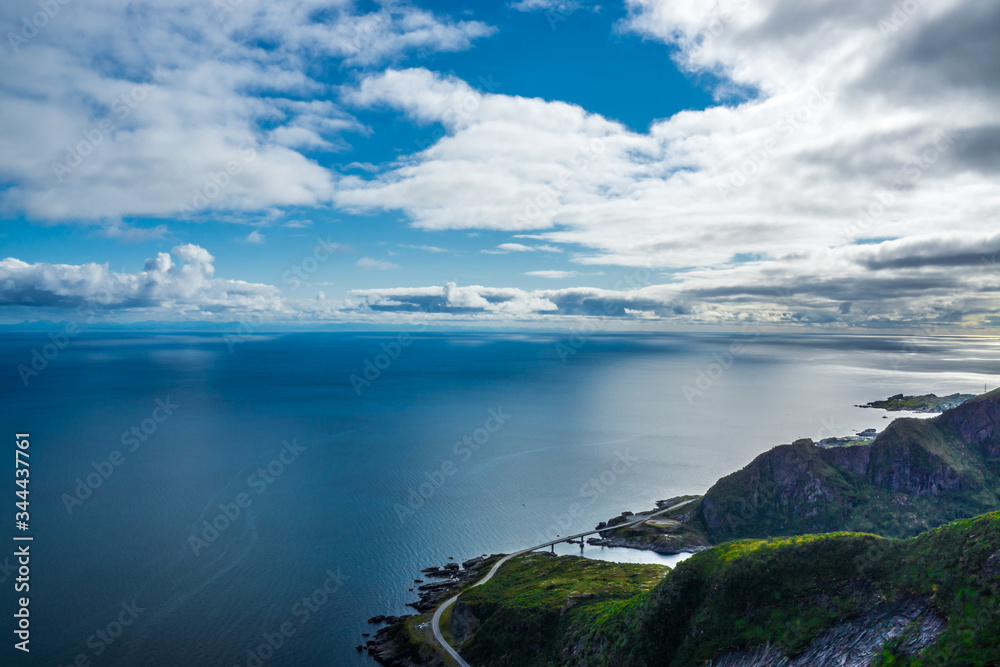 summer on lofoten islands and the village reine captured from reinebringen