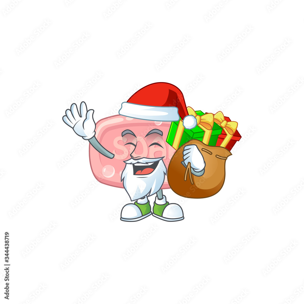 Santa pink soap Cartoon character design with sacks of gifts