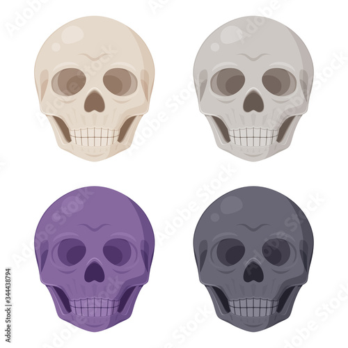 ドクロのイラストセット_骨の色_紫_黒