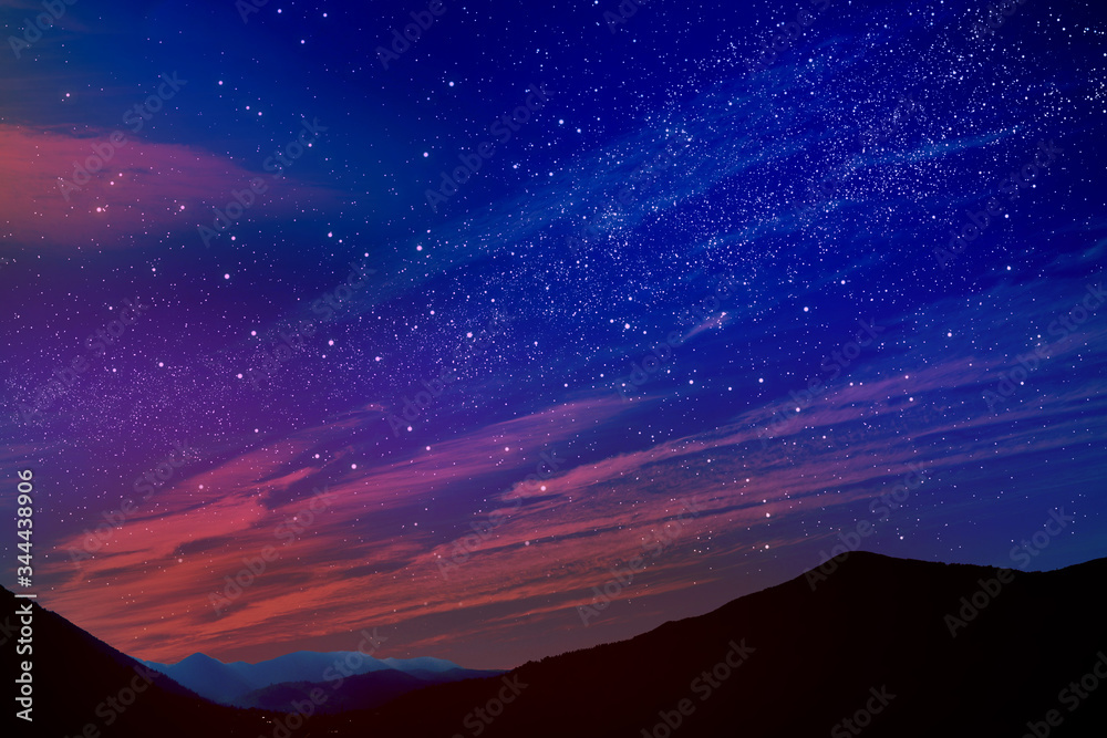 Mountain landscape and beautiful starry sky at night