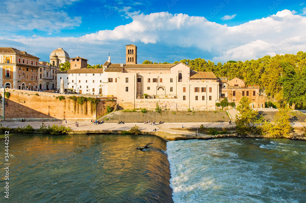 Beautiful river Tiber and stone bridge view in Rome. Rome is a famous tourist destination