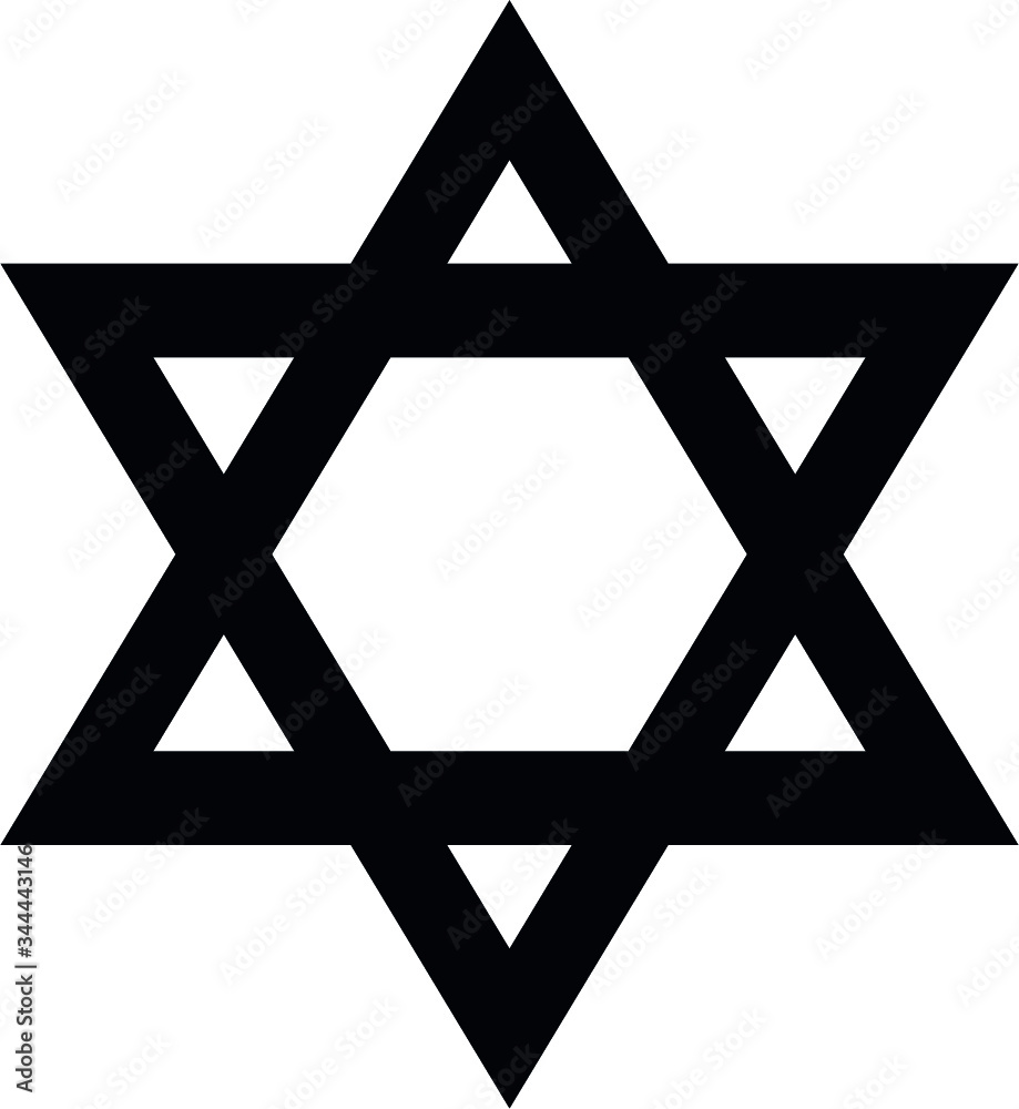 Black Flat Silhouette of Jewish Star of David