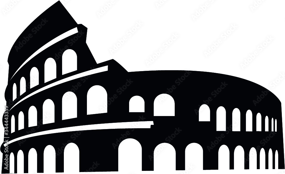 Naklejka premium Black Flat Silhouette of Colosseum of Rome