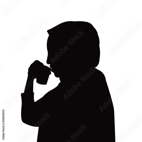 a woman drinking, head silhouette vector