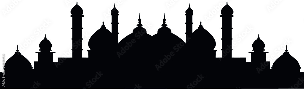 Black Silhouette of a Muslim Islamic Mosque City Panorama