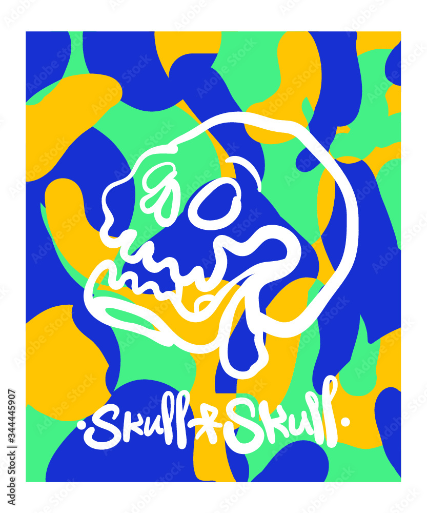 Obraz premium Street based graffiti alphabet and Skull Illustration with abstract background