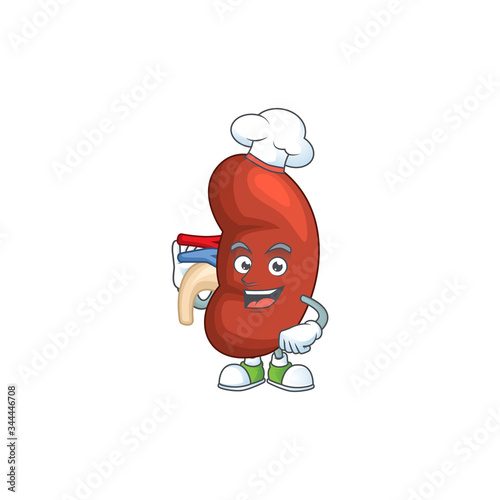 Right human kidney cartoon design style proudly wearing white chef hat