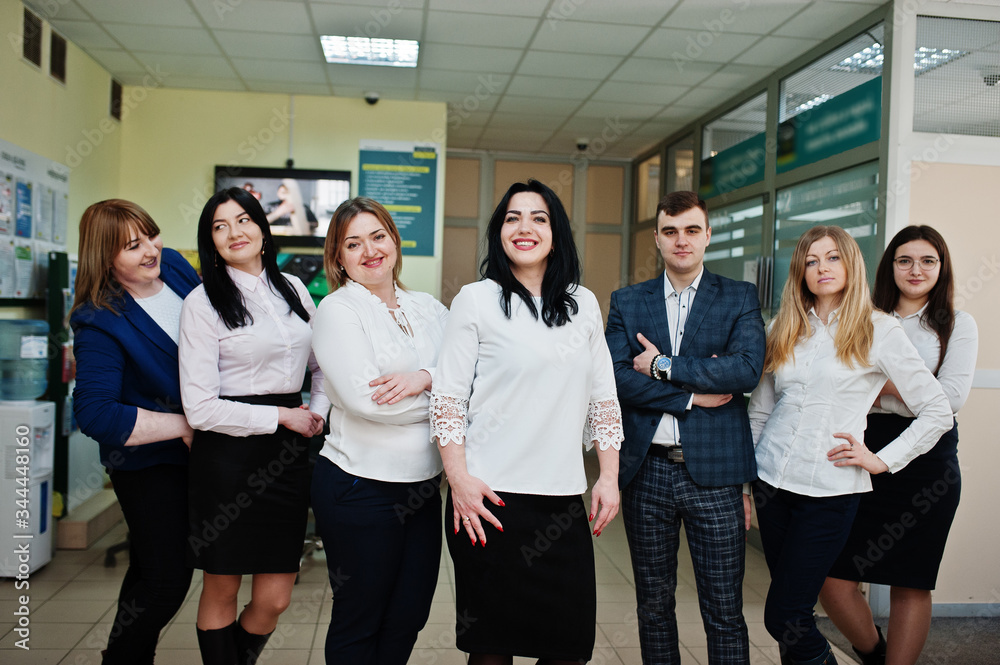 Obraz premium Portrait of young business people group of bank workers in modern office.