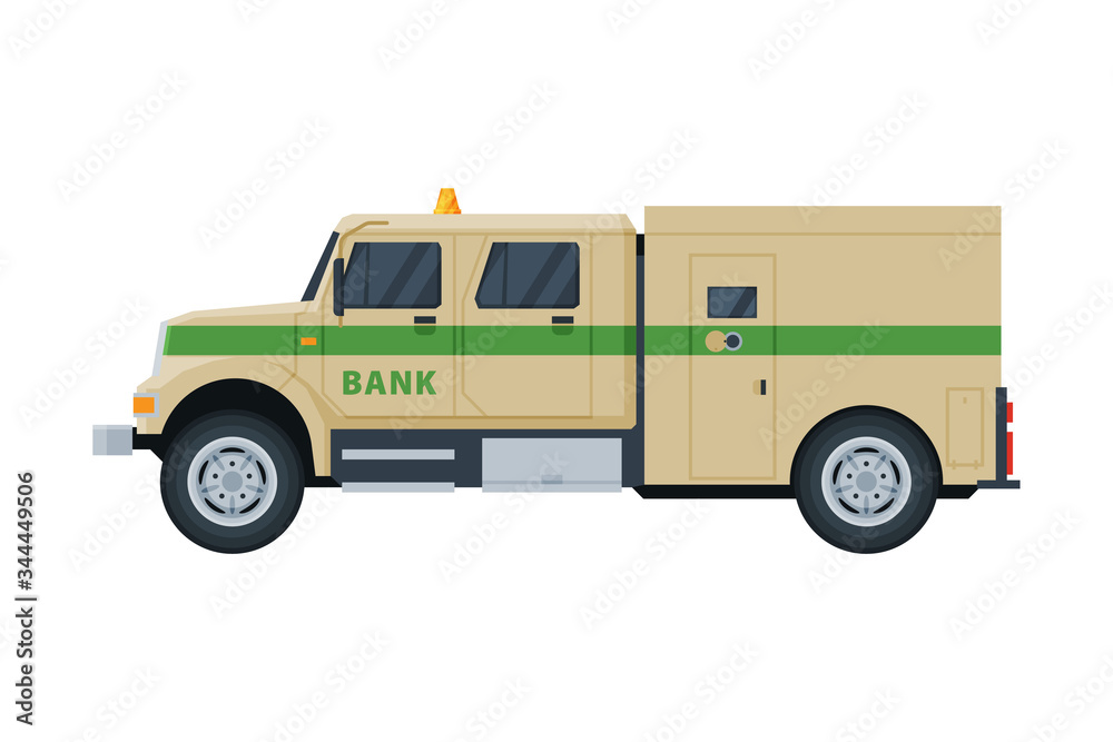 Armored Cash Vehicle, Banking, Currency and Valuables Transportation, Bank Security Finance Service Vector Illustration