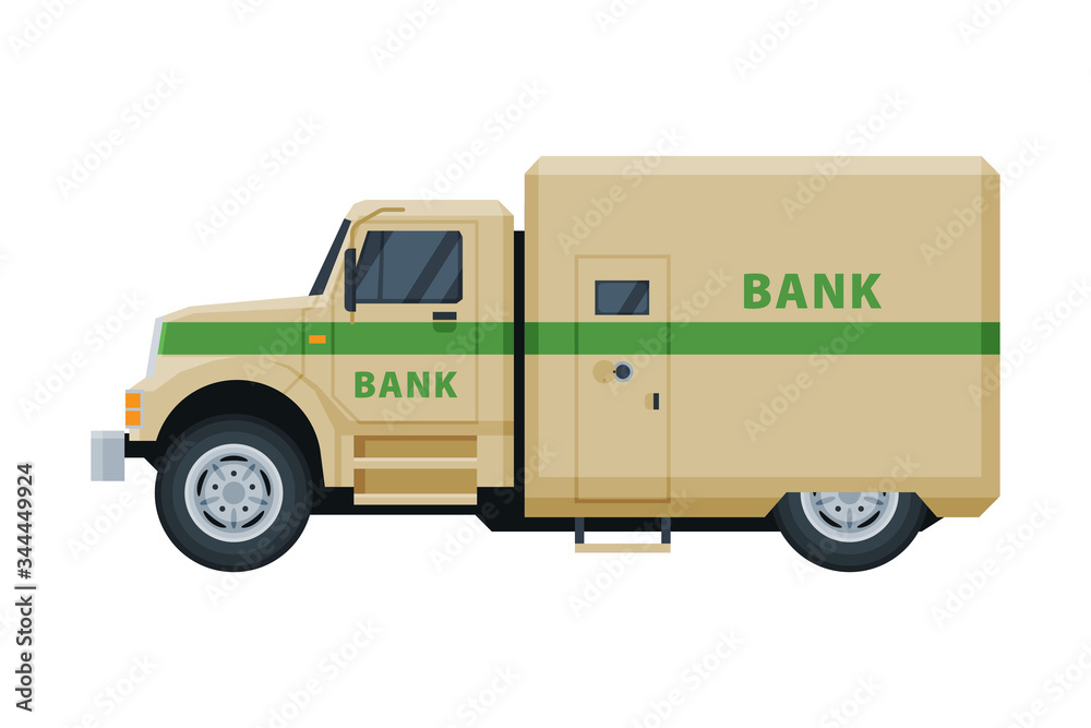 Armored Cash Truck, Banking, Currency and Valuables Transportation, Security Finance Service Vector Illustration