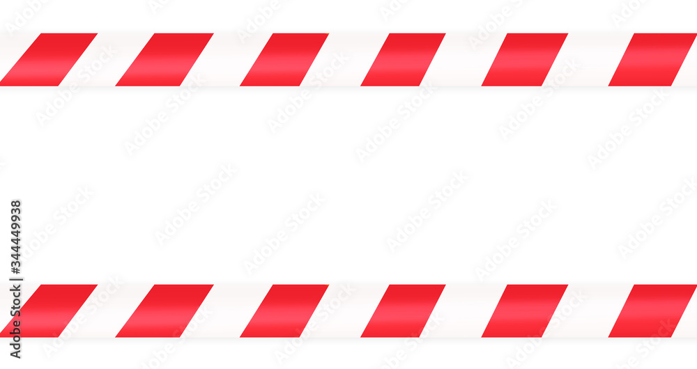 Red and white warning tapes on an isolated white background. Concept for protecting people from coronavirus infection. Copy space for text. Red and white warning tapes on an isolated white background. Concept for protecting people from coronavirus infection. Copy space for text.