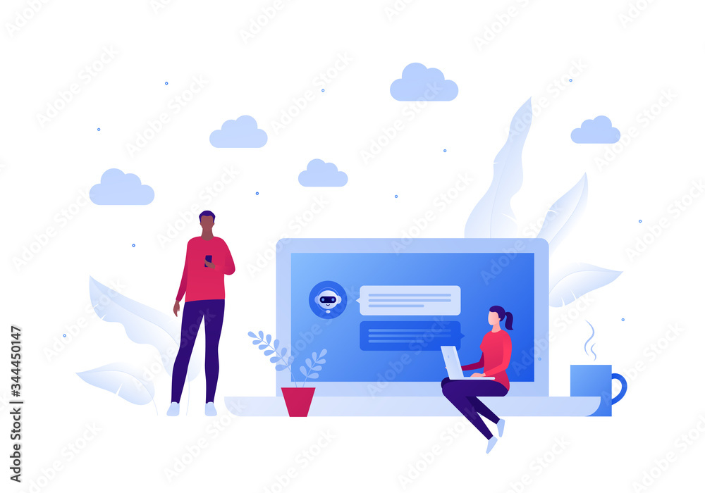 Chat bot ai and customer service support concept. Vector flat person ...