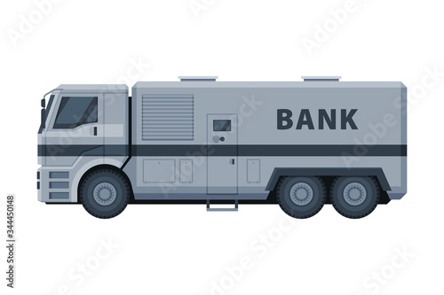 Armored Cash Bank Truck, Currency and Valuables Transportation, Security Finance Service Vector Illustration