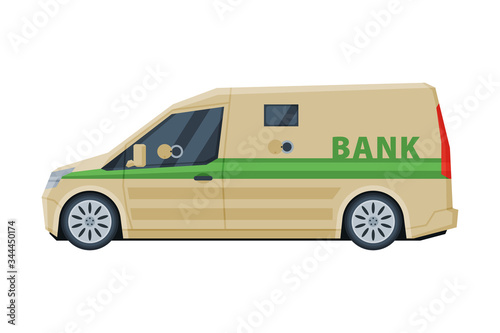 Bank Cash Van Car, Banking, Currency and Valuables Transportation, Security Finance Service Vector Illustration