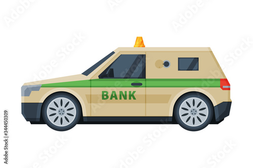 Bank Car Vehicle, Banking, Currency and Valuables Transportation, Security Finance Service Vector Illustration