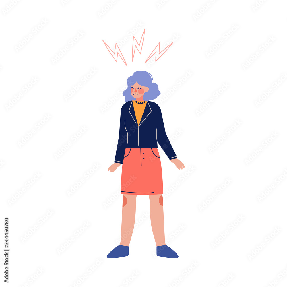 Unhappy Young Woman with Lightning over Her Head, Depression, Stress, Fear Vector Illustration Unhappy Young Woman with Lightning over Her Head, Depression, Stress, Fear Vector Illustration