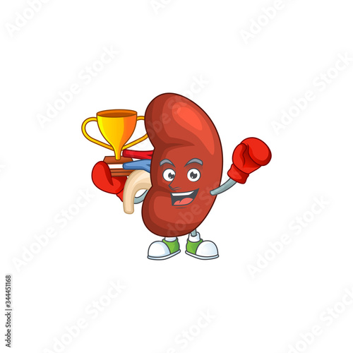 Proudly face of boxing winner right human kidney presented in cartoon character design