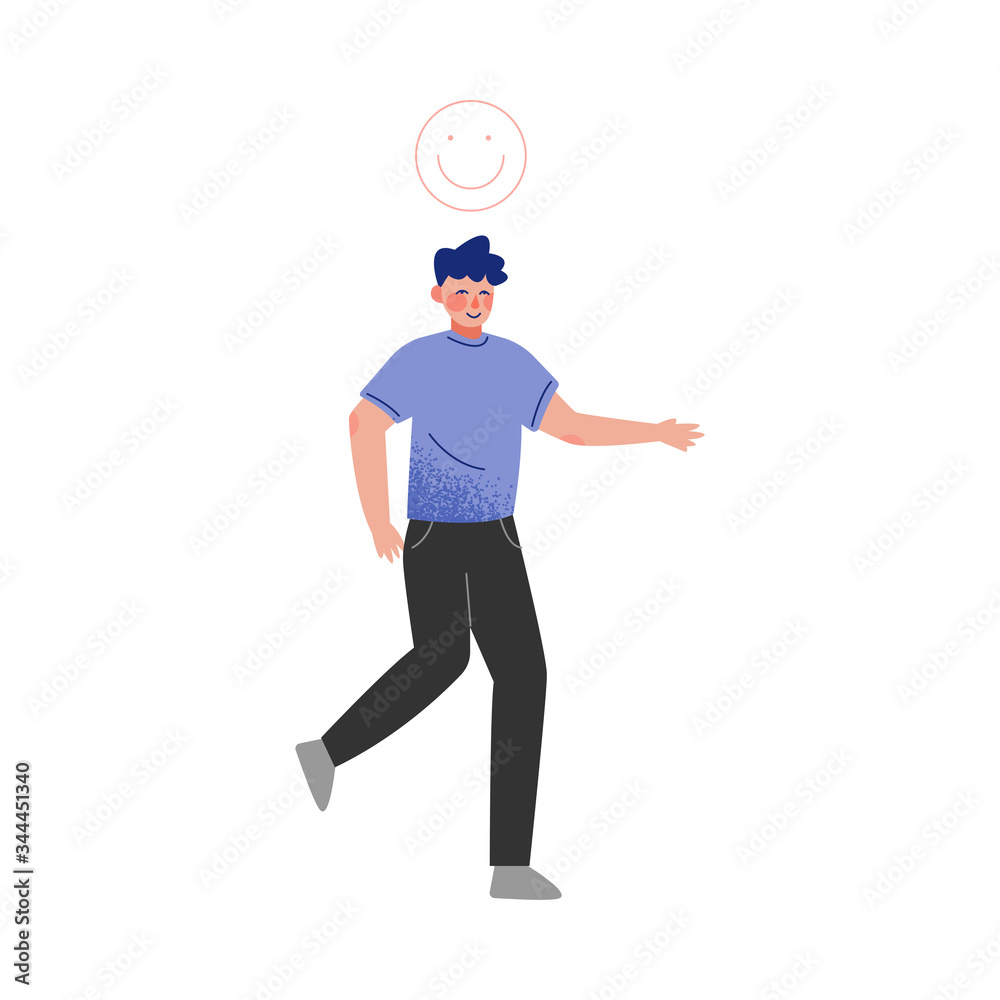 Smiling Boy in Casual Clothing with Smiley Face above His Head Vector Illustration Smiling Boy in Casual Clothing with Smiley Face above His Head Vector Illustration