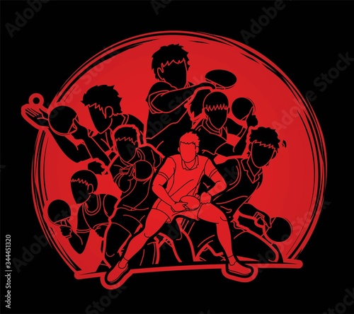 Group of Ping Pong players, Table Tennis players action cartoon sport graphic vector.