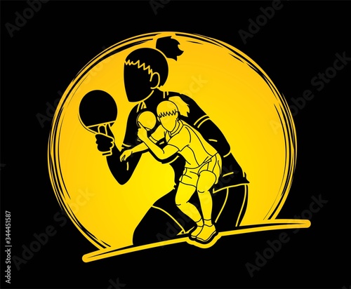Group of Ping Pong players, Table Tennis players action cartoon sport graphic vector.