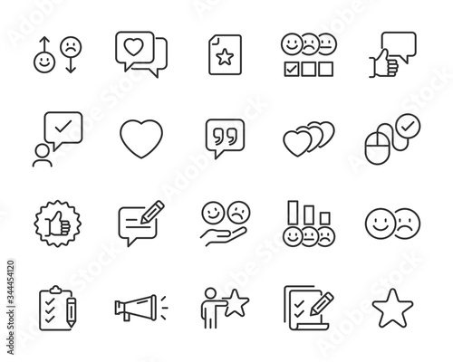 set of feedback icons, research, customer, rating, review
