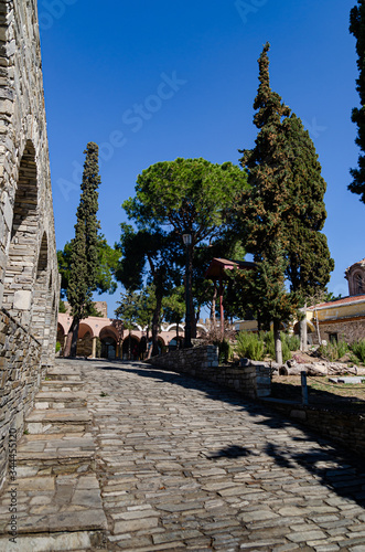 The old Greek church Vlatadon Monastery in Thessaloniki in Greece. Ancient religious buildings, photo