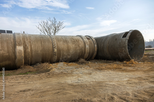 Large metal stainless steel overpass pipe for aggressive environments. Construction of a large industrial trunk overpass
