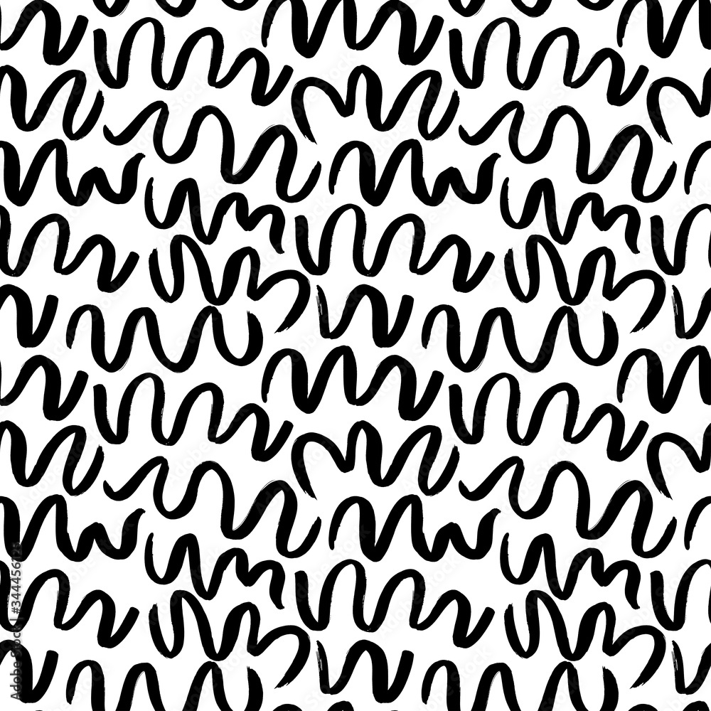 Wavy and swirled brush strokes vector seamless pattern. Black paint freehand scribbles, abstract ink background. Wavy and swirled brush strokes vector seamless pattern. Black paint freehand scribbles, abstract ink background.