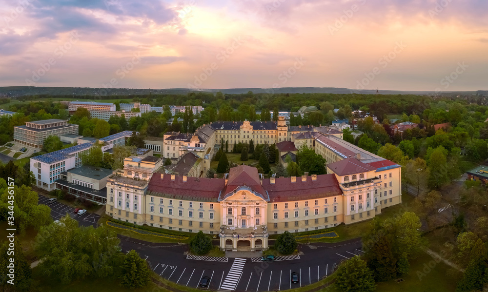 Hungary Godollo. Aerial photo about the Royal castle of city. Sissy queen summer palace.