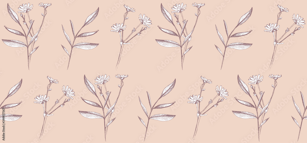 Seamless vector pattern of hand drawn flowers. Botanical illustration. Natural colors. Seamless vector pattern of hand drawn flowers. Botanical illustration. Natural colors.