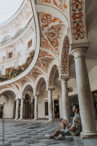 seville  s neobarroque architecture. arch with engravings