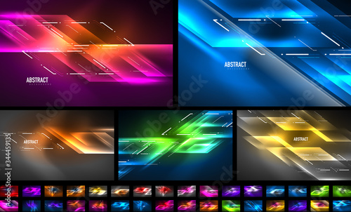 Fototapeta Naklejka Na Ścianę i Meble -  Set of dynamic neon shiny abstract backgrounds. Trendy abstract layout templates for business or technology presentation, internet poster or web brochure cover, wallpaper