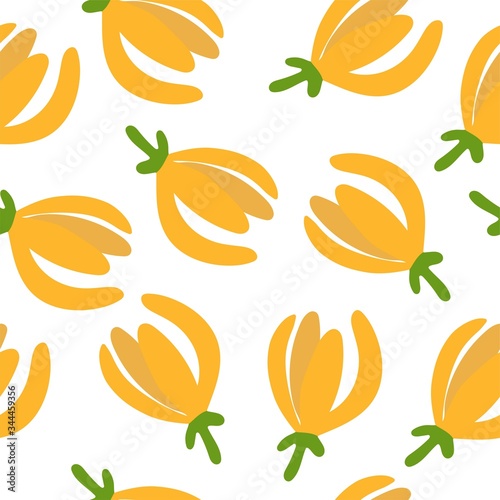 Tropical flower - ylang-ylang Cananga. Seamless pattern. Hand drawn element for print and web. Vector illustration.
