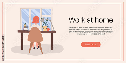 Work at home vector flat landing page template. Freelance worker, self employed, coworking space concept.