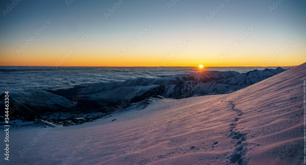 sunrise over the mountains
winter Elbrus mountain landscape