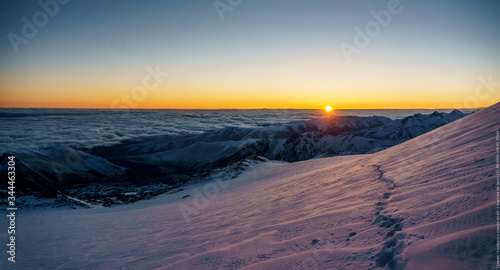 sunrise over the mountains winter Elbrus mountain landscape