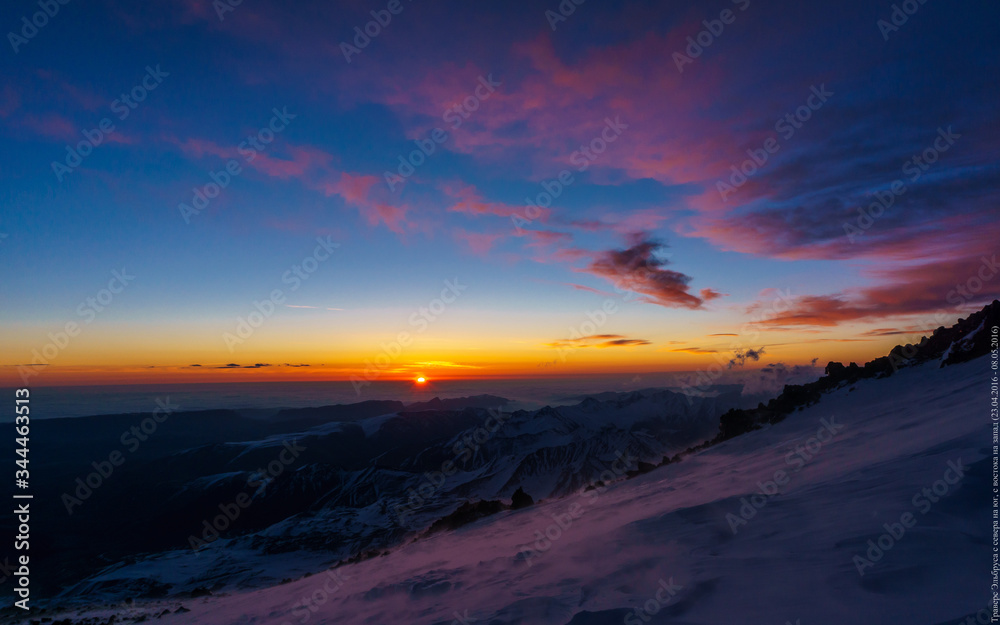 Fototapeta premium sunrise over the mountains winter Elbrus mountain landscape