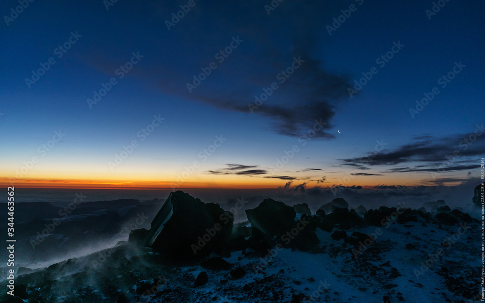 sunrise over the mountains
winter Elbrus mountain landscape