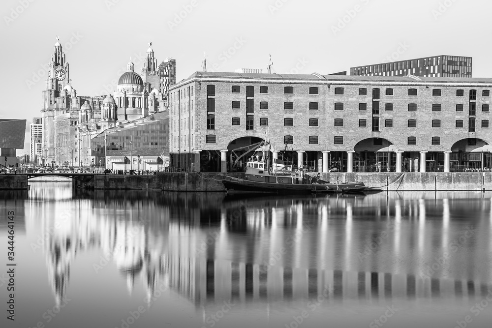 Albert Dock reflections monochrome
