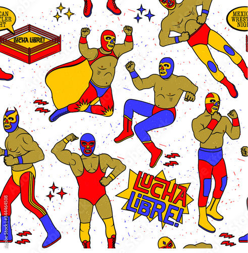 Vintage Lucha Libre Seamless Pattern. Vector illustration.