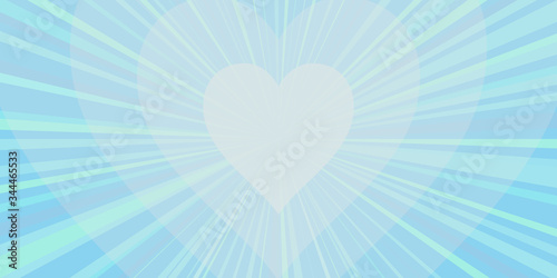 Wallpaper of their transparent light blue hearts on a background of blue rays. Abstract painting. Vector illustration.