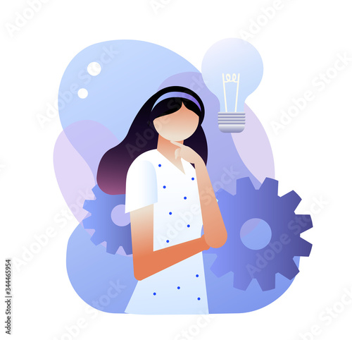A curious woman. girl is thinking over the idea. vector illustrations.