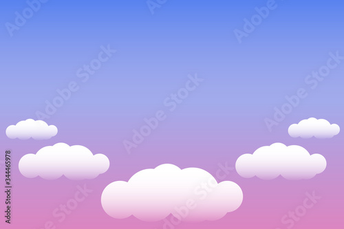 Illustration of sky with clouds and pink and blue gradient. Sky at sunrise

